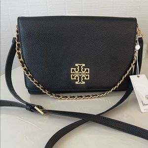 Tory Burch (73507) Britten Large Pebble Leather Crossbody Clutch Handbag Purse